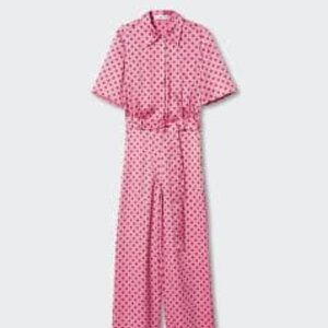 MANGO Polka-dot belt jumpsuit